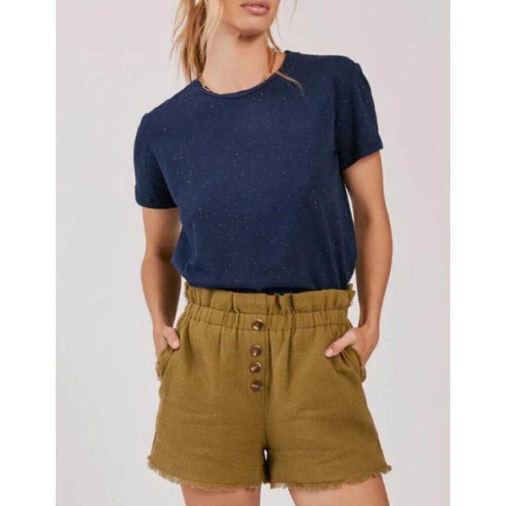Something Navy Ryan Paperbag Shorts Green Hgh Waist Button Front S 2226